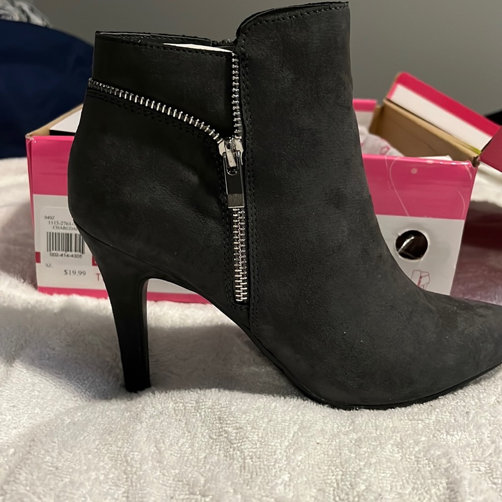 Gray suede booties